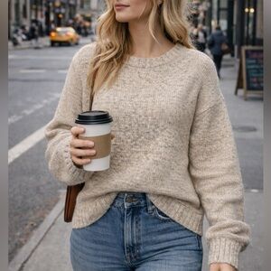 Guide Series Wool Blend Oatmeal Chunky Knit Crewneck Sweater Large Cozy